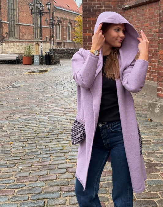 Wool Coat with Patterned Pockets